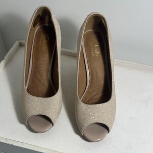 Clarks Women's Beige Peep Toe Heels